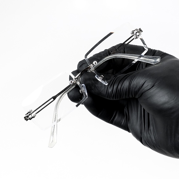 Men's Square Silver Clear Lens Rimless Glasses - Picture 3 of 4